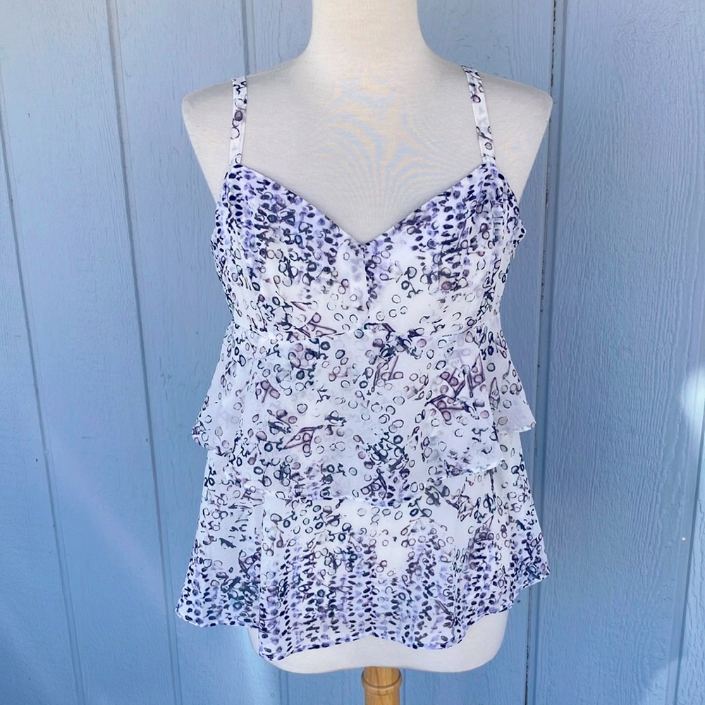 Cabi On The Clock Cami Size S Sweetheart Neck Tiered Tank Top Printed White
